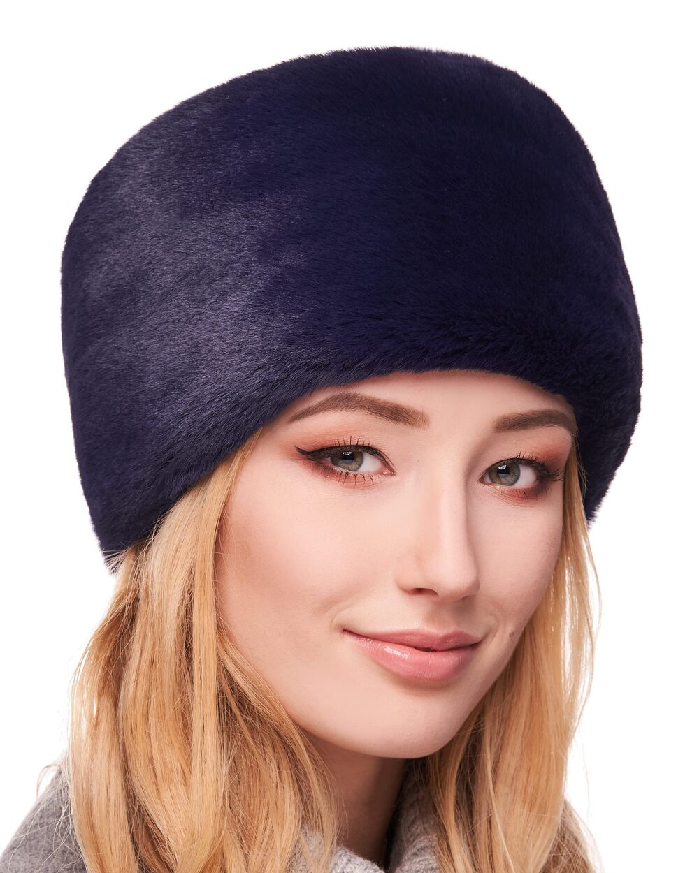 3560 Modern Cossack Hat - Faux Fur Hats - Soft Winter Hat S, Navy Blue